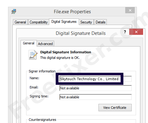 Screenshot of the Skytouch Technology Co., Limited certificate